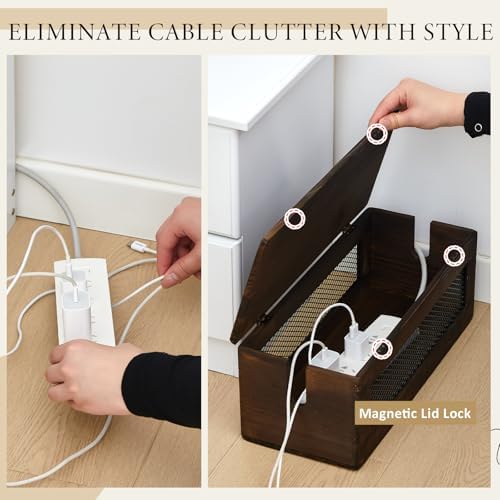 Chunful Extra Large Cable Management Box, 16'' Wood Cord Hider Organizer with Ventilation Nets & Organizer for Power Strip, TV Wires & Desk Cable Storage, Magnetic Lid Hide Floor Cables - Image 6
