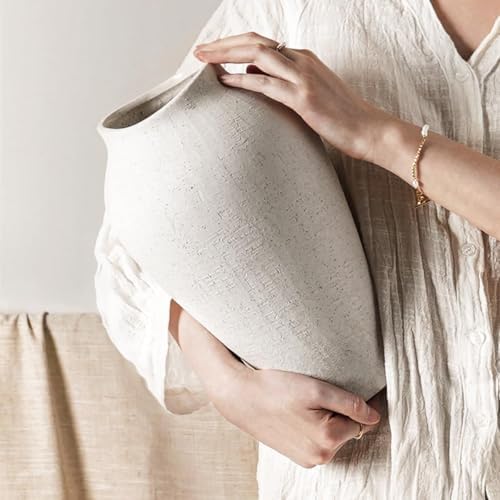 White Ceramic Vase - Large 11.8 Inch Tall Floor Vase for Centerpieces, Farmhouse Flower Vases, Rustic Minimalist Home Decor for Living Room, Enterway, Wedding (Sandstone White) by LETAUCIGARDEN