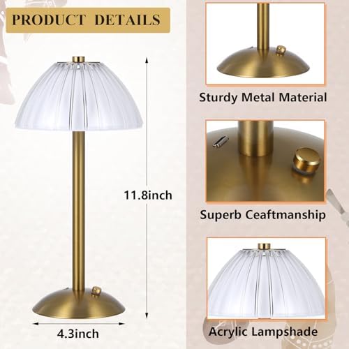Liliful 8 Pcs Cordless Table Lamp LED Touch, Gold, Mushroom Style - Image 2