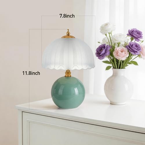 PARTPHONER Mushroom Table Lamp, Ceramic Bedside Lamp with Glass Shade, 3-Way Lighting (2700K-5000K) Rocker Switch, Small Nightstand Lamp for Bedroom, Living Room, Office, Green - Image 5