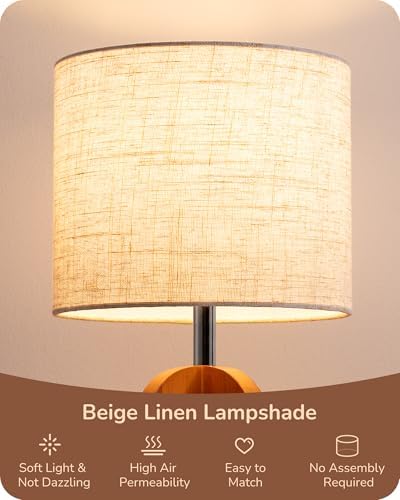 EDISHINE 14.37'' Small Table Lamp, Art Deco Bedside Lamp, Linen Shade, E26 - Image 3