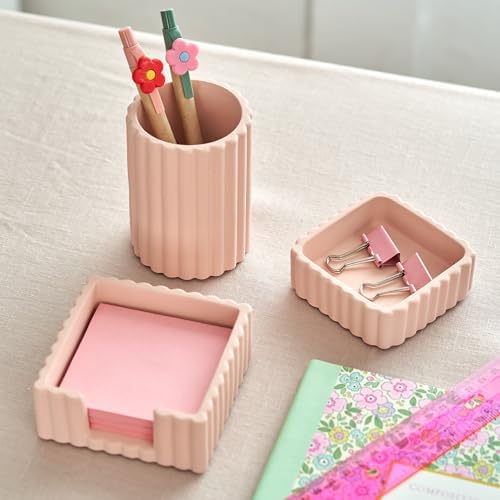 Modern Aesthetic Desk Accessories Set of 3 - Pink Concrete Organizers - Image 4