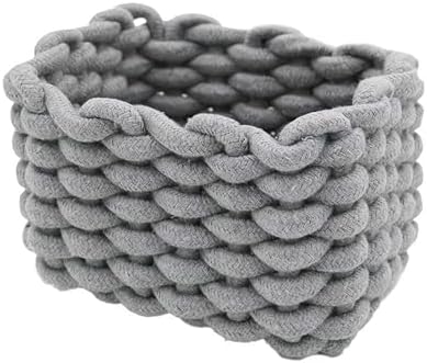 Woven Cotton Rope Storage Basket,Mini Woven Rope Storage,Generic Cotton Rop-e Small Rectangle Storag-e Basket | Natural Wove-n Desktop Organizer for Cupboard, Nursery Decor (gray) by Unknown