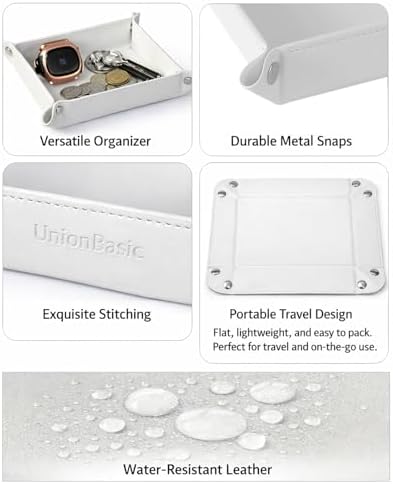 UnionBasic Small Valet Tray, Jewelry Tray for Rings Watches Earrings, Entryway Catchall Caddy for Coins Keys Change, Nightstand Bedside Valet Holder, Trays for Electronic Gadgets, White - Image 2
