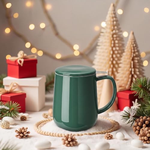 Sweese 20 OZ Porcelain Tea Mug with Infuser and Lid, Sage Green Tea Cup, Gifts for Tea Lover - Sage Green - Image 6