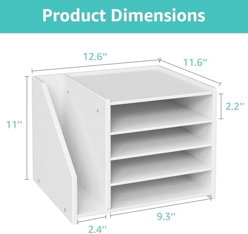 4-Tier White Wood Desk Paper Organizer, Modern Desktop Letter Tray for File Folders, White Office Desk Shelf Accessories & Workspace Organizers for A4 Documents, Sturdy Wood Sorter - Image 2