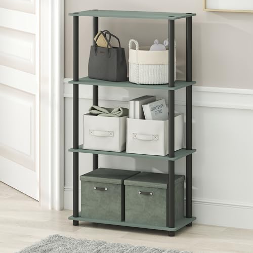 Furinno Turn-N-Tube Storage Shelves, 4-Tier Toolless Book Shelf, Corner Shelf, Open Shelves, for Organization and Storage, Living Room, Garage, Home Office, Sage Green - Image 2