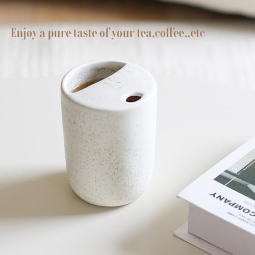 Handmade Ceramic Travel Coffee To Go Tumbler with Half Lid, 17oz Unique Tea Coffee Cup with Sip-top Lid, Speckle White - Image 5