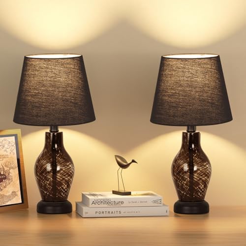 ONEWISH Small Bedside Table Lamp Set of 2, Wine Bottle Shape Glass Body, Warm Ambient Lighting, Bulb Included, 14" Height, Black - Image 5