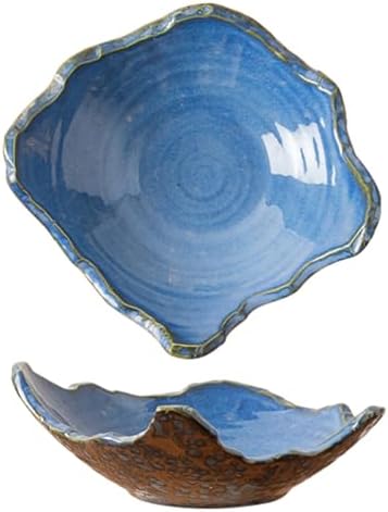 8" Small Ceramic Decorative Bowl 1 Pice – Irregular Rim Reactive Glaze Candy Bowl, Berry Bowl, Entryway Catchall, Japanese Style Fruit Dish for Tabletop or Home Decor (Blue) by Amitofo