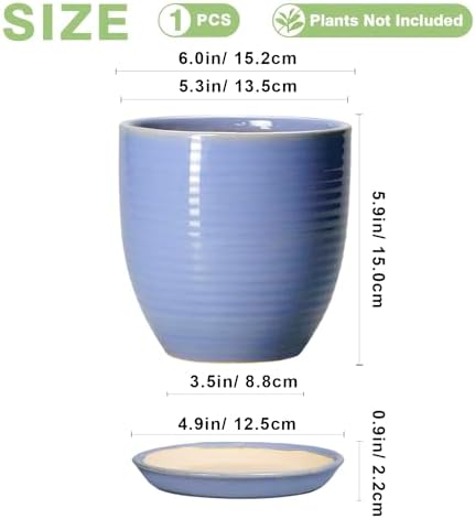 6 Inch Ceramic Pots for Plants - Ceramic Plant Pots with Drainage Hole and Saucer, Flower Pot for Indoor Plants, Round Modern Planter, Apartment Decor, Housewarming Gifts, Blue-Purple - Image 2