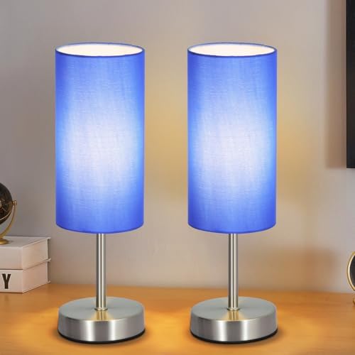 RISLG 2 Pack Small Table Lamps for Bedroom, Bedside Lamps for Nightstand with Wire Switch, Minimalist Modern Desk Lamps with Linen Fabric Shade for Kids Room Living Room Office Dorm, Bulb Included by Rislg