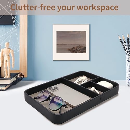 Vegan Leather Valet Tray for Men - Modern Nightstand Organizer for Keys, Wallet, Watch & EDC Essentials, Eco-Friendly & Stylish Storage(Black) - Image 4