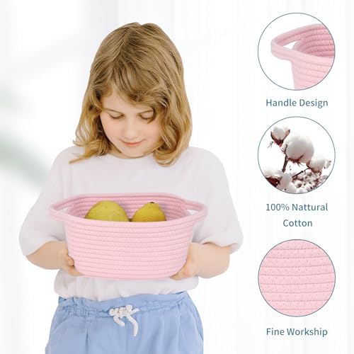 ABenkle Small Storage Basket, Mini Woven Basket, Cute Cotton Rope Basket for Shelves, Boho Decorative Toy Storage Bin Gift Basket - Image 3