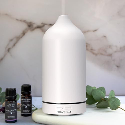 White Stone Essential Oil Diffuser – Ceramic Aromatherapy Diffuser with Ultrasonic Mist, LED Ambient Light & Auto Shut-Off for Home, Bedroom, Office - Image 3