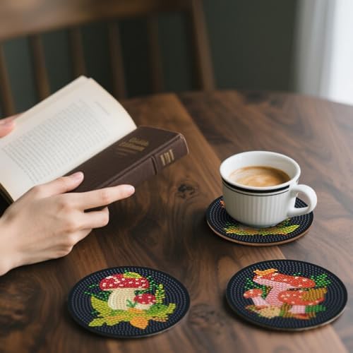 Zynlio Mushroom Diamond Paintings Coasters Kits Set with Holder,Diamond Art, DIY Diamond Crafts Coasters for Adults, Diamond Art Painting Kits for Women, Beginners, Diamond Craft Supplies (Mushroom) - Image 5