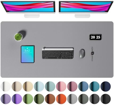 Aothia Faux Leather Desk Mat – Large Mouse Pad, Non-Slip PU Leather Blotter, Waterproof Writing Surface for Office and Home (Light Grey, 47.2" x 23.6") by AothiaSimpleNaturalUnique