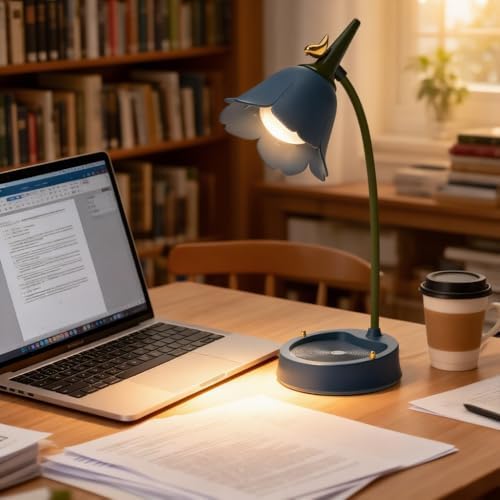 magical JD LED Desk Lamp Cordless Table Light Adjustable Gooseneck Dimmable Touch Rechargeable Battery Eye-Caring Night Light for Kids, Mini Cute Lamp for College Dorm Bedroom Reading (Blue) - Image 3