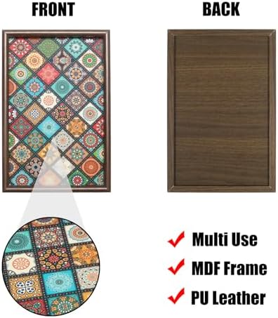 Wooden Valet Tray with Leather Base, Boho 11.8x7.9 - Image 3