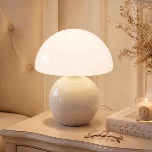 Cute Small Mushroom Lamp Decor,USB-Plug in Bedside Table Lamps with 3-Temperature LED Bulb Dimmable,Modern Aesthetic Home Decor for Livingroom/Bedroom/Dorm/Nursery (White with Plug) by Ularoom