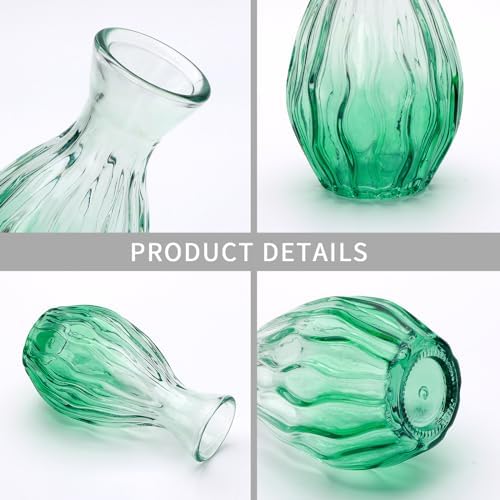 Glass Bud Vases Set of 4, Small Green Flower Vases for Wedding Centerpiece - Image 3