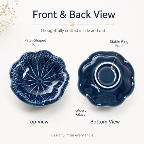 Dark Blue Lotus Ceramic Jewelry Dish Tray, Aesthetic Flower Shaped Trinket Tray for Rings Earrings Necklace, Minimalist Vanity Organizer Plate, Elegant Nightstand Bathroom Desk Decor Gift for Women - Image 4
