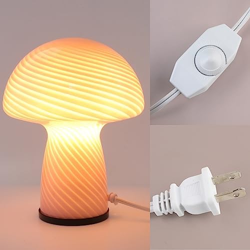 NOTOC Mushroom lamp,Dimmable Glass Table Lamp,Vintage Style Table Lamp,Stripe Pink Bedside Desk lamp,Cute Table Lamps.（LED Bulbs Included） - Image 6