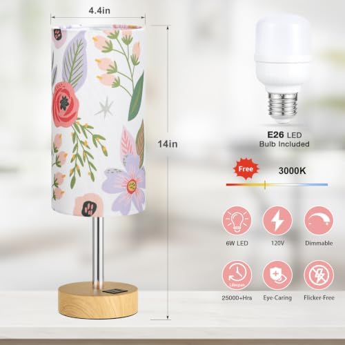 Dicoool Touch Bedside Table Lamp with USB - 3 Way Dimmable Floral Lamp for Bedroom Nightstand, Desk Lamp with Charging Station for Dorm, Living Room, Office, Kids Room, Small, 14in - Image 5