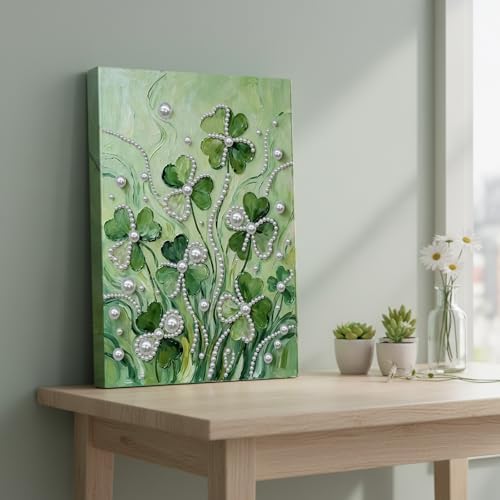 LQCrafK DIY Pearl Art Painting Handcraft Kit for Adults Beginners, Creative Design, Healing Stress-Relieving Home Wall Decoration, with Framed Painting and Tools-Clover - Image 3