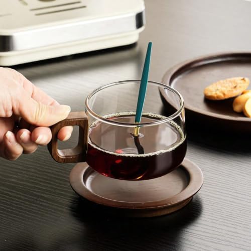 8oz Glass Coffee Mug with Walnut Handle Borosilicate Tea Cup (Clear) - Image 5