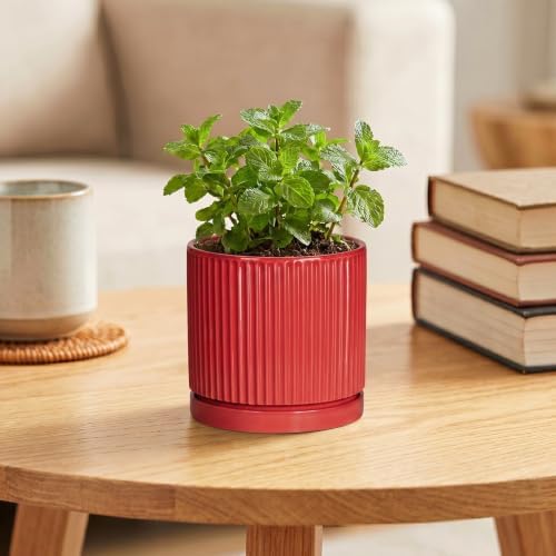 Ceramic Pots for Plants, 4 Inch Planter, Round Plant Pots, Red - Image 4