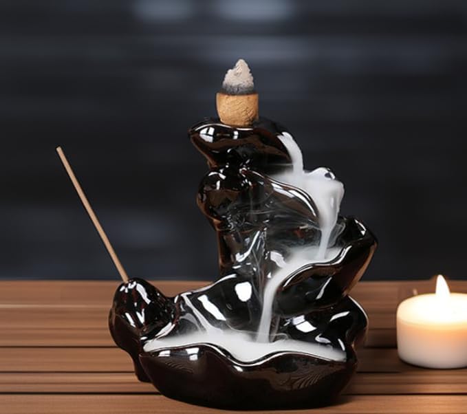 Waterfall Incense Burner, Lotus Backflow Incense Holder Ceramic Censer Cones Sticks Porcelain Holder with 60 Free Mixed Aromatherapy Cones - Image 5