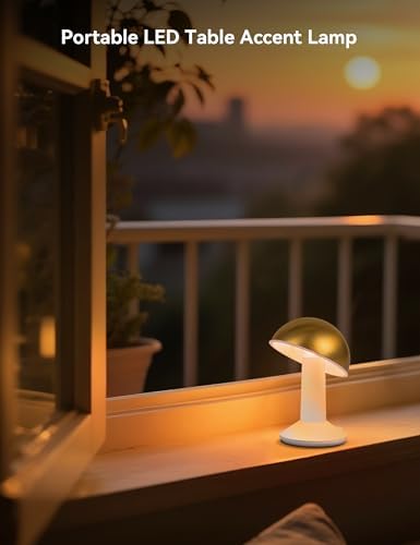 Tubicen 2 Pack Rotatable Mushroom Table Lamp Gold Cordless Bedside Lamp - Image 4