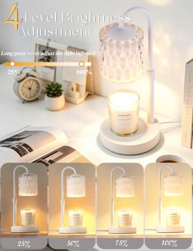 Briever Dimmable Candle Warmer Lamp with Timer, Height Adjustable Electric Candle Wax Warmer, Birthday Gifts for Women Mom, House Warming Gifts New Home Decor, Solid Wood Base, Inner White Glass - Image 3