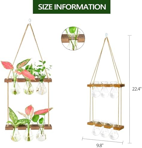 XXXFLOWER Wall Hanging Propagation Station 3 Bulb Vase 2 Tiers Brown - Image 2