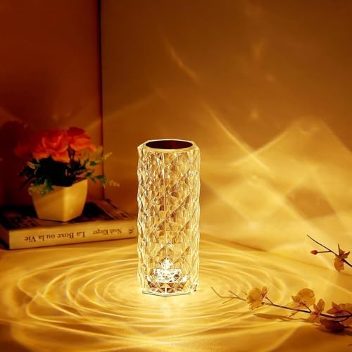 2-Pack Crystal Table Lamp Touch, 16 Color Changing Night Light, Rechargeable, Dimmable, RGB Rose Diamond Mood Lighting, Protable Cordless Desk Lamp Bedside Led Light for Bedroom Living Room Party - Image 7