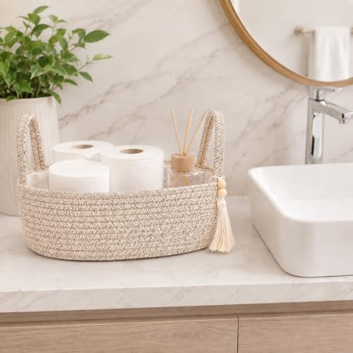ABenkle Small Storage Basket, Jute Rope Woven Toilet Paper Tray Organizer for Toilet Tank Top, Boho Bathroom Decor Holder for Shelf Bedroom Living Room -13x6x4 Inches - Image 5