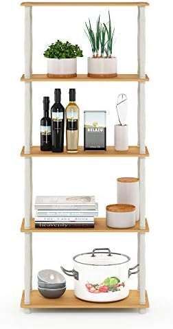 Furinno TURN-S-TUBE Storage Shelves, 5-Tier Book Shelf, Corner Shelf, Toolless Open Shelves, Classic Tubes, for Organization and Storage, Living Room, Garage, Home Office, Beech - Image 5