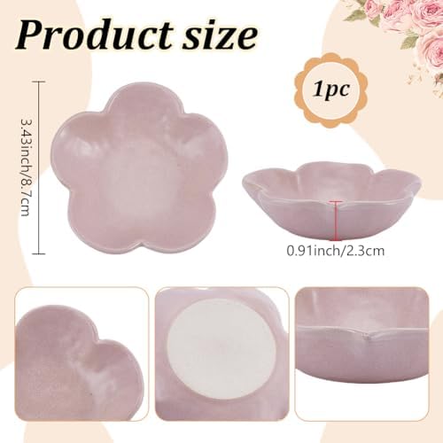 Ceramic Jewelry Dish Tray Small Trinket Tray Aesthetic Nightstand Room Decor Ring Holder Flower Shape Jewlery Plate Bowl for Christmas Birthday Gifts for Women (Pink) - Image 2