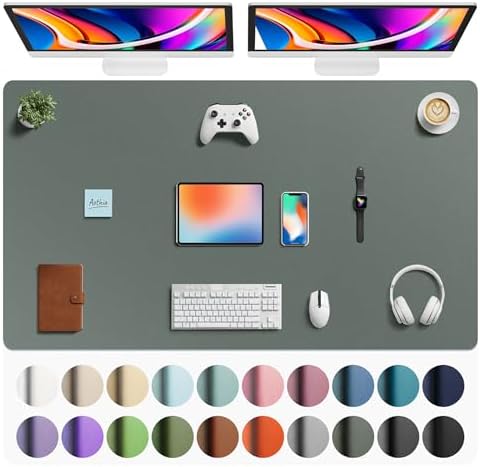 Aothia Faux Leather Desk Mat - Large Mouse Pad, Non-Slip PU Leather Blotter, Waterproof Writing Surface for Office and Home (Jungle Green, 63" x 24") by AothiaSimpleNaturalUnique