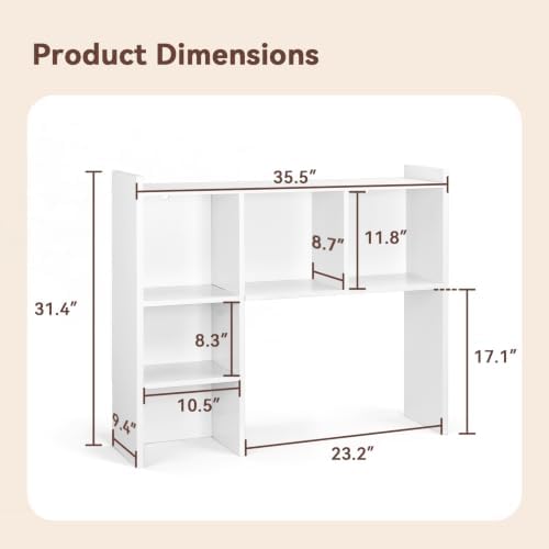OOOK 35.5" L Dorm Desk Hutch White, Desktop Bookshelf with 5 Shelves - Image 2