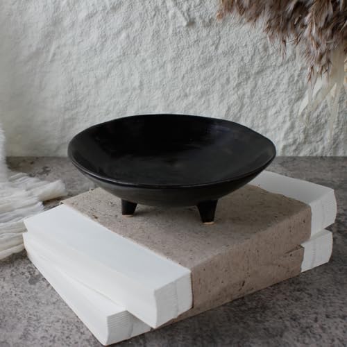 Wabi Sabi Footed Decorative Bowl, Multi-Purpose Small Ceramic Bowl, Vintage Rustic Boho Shelf Table Decor, Natural Black by COZLIV