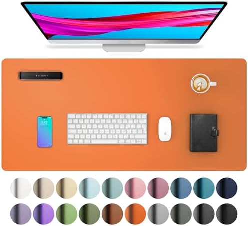 Aothia Leather Desk Pad Protector, Mouse Pad, Office Desk Mat, Non-Slip PU Leather Desk Blotter, Laptop Desk Pad, Waterproof Desk Writing Pad for Office and Home (23.6" x 13.7", Hermes Orange) by AothiaSimpleNaturalUnique