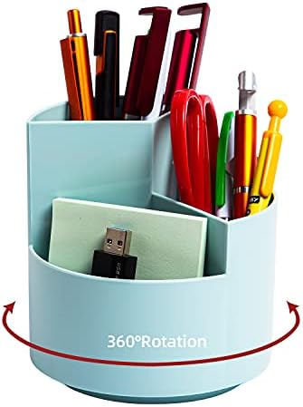 Desk Pencil Pen Holder, 3-Slot 360 Spinning Desk Organizer, Cute Pencil Cup Pot for Office, School, Art Supply - Blue by EDENMS