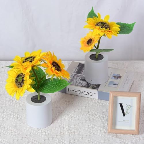 Sunflower Lamp, LED Artificial Sunflower Table Lamp with Warm White Light, Decorative Flower Night Light for Bedroom, Living Room, Office Desk, Home Decoration Gift for Women, Three Flowers (1) - Image 4