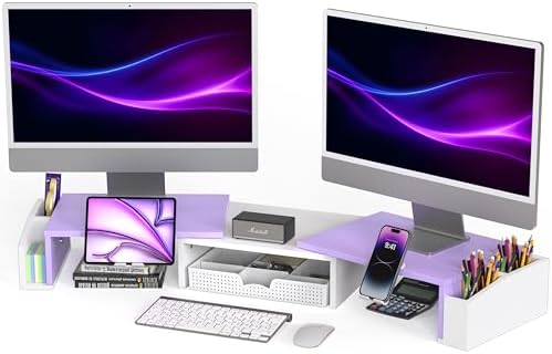 Simple Houseware Desk Dual Monitor Stand Riser with Drawer, Purple by SimpleHouseware
