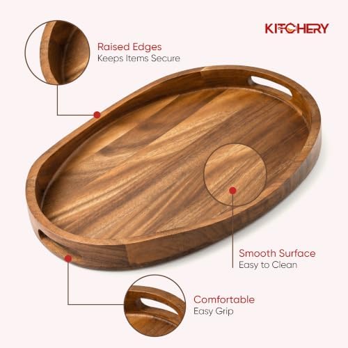 Oval Wood Ottoman Tray, 20 x 14.9 Inch Decorative Serving Tray for Coffee Table, Large Brown Wooden Tray for Living Room, Bedroom and Home Decor - Image 4