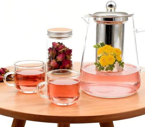 Glass Teapot Stovetop Flower Tea Pot with Lid Set Gift, 32OZ High Temperature Resistant Borosilicate Clear Tea Kettle with Infuser as Tea Lover Gifts Uesd for Home&Office Decor - Image 4