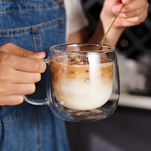 CNGLASS 16oz Double Walled Glass Coffee Mugs(2-pack),Large Clear Coffee Cups with Handle,Glass Espresso Mugs for Latte,Cappuccino,Tea - Image 6