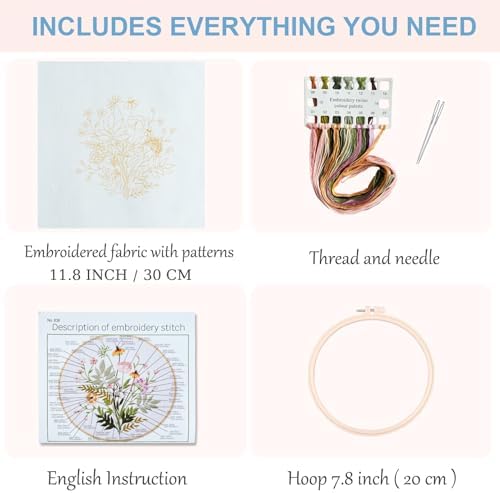 Silentsea Floral Embroidery Kit for Beginners – All-in-One DIY Stitching Set with Pre-Printed Fabric, Hoop & Threads – Perfect for Relaxing Craft Lovers. - Image 5